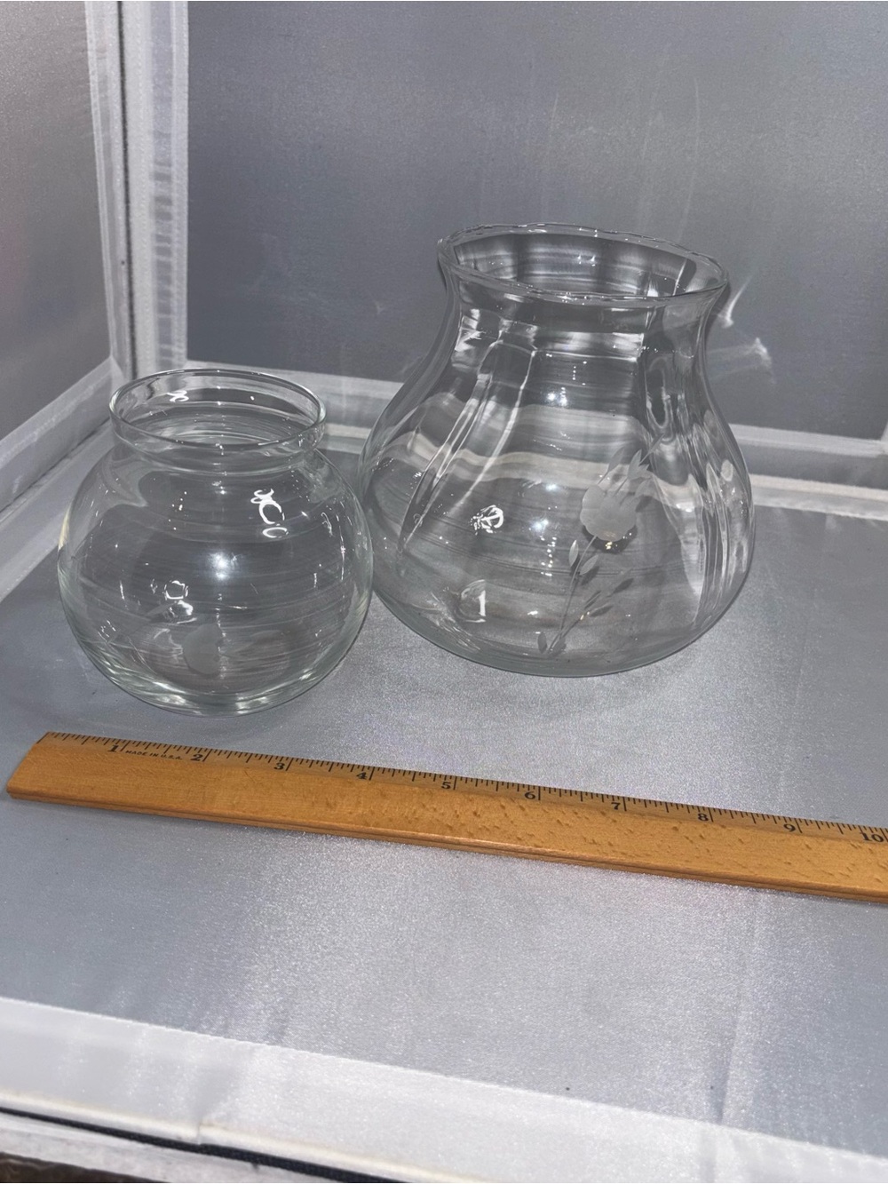 Princess House Heritage Etched Crystal Flower Vase Set of 2